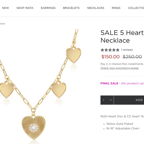 New $250 Jennifer Miller 14k gold plated heart charm necklace - Picture 2 of 6